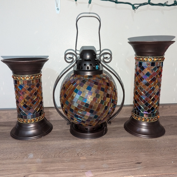 PartyLite Global Fusion Mosaic Pillar Columns and Lantern P9238
